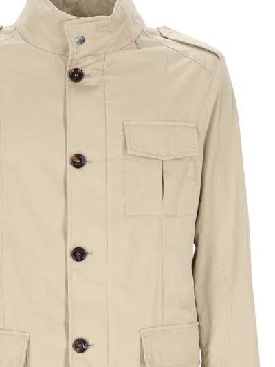 Moorer Multipocketed Brueguel Down Jacket With Extractable Hood In Beige