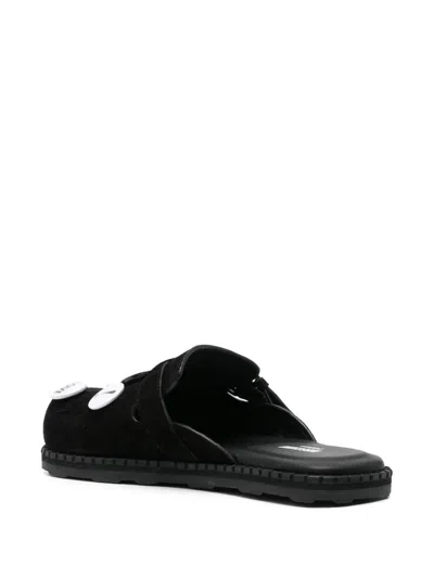 Moschino Buckle Detail Sandals With Embellished Flat Sole In Black
