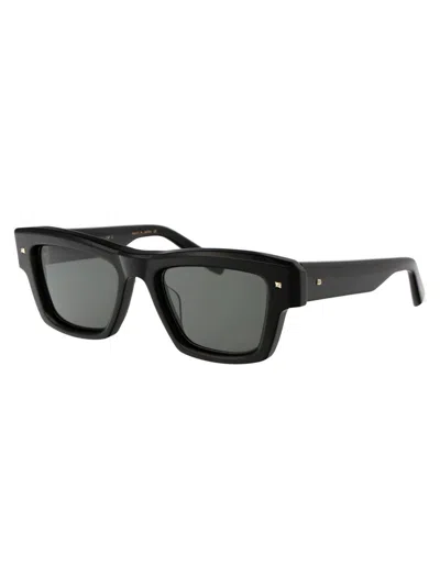 Valentino Women's Black Acetate Sunglasses In Black - White Gold W/dark Green Lenses