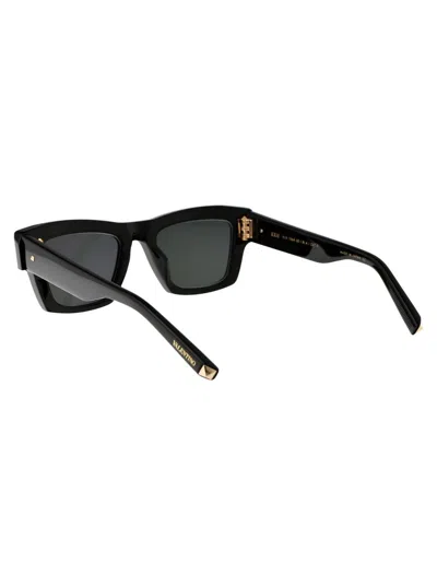 Valentino Women's Black Acetate Sunglasses In Black - White Gold W/dark Green Lenses