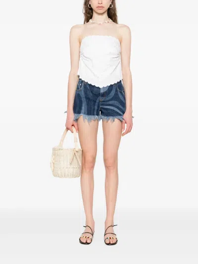 Pucci Marno Frayed Printed Denim Shorts In Blue