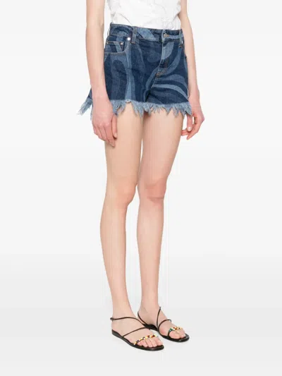 Pucci Marno Frayed Printed Denim Shorts In Blue