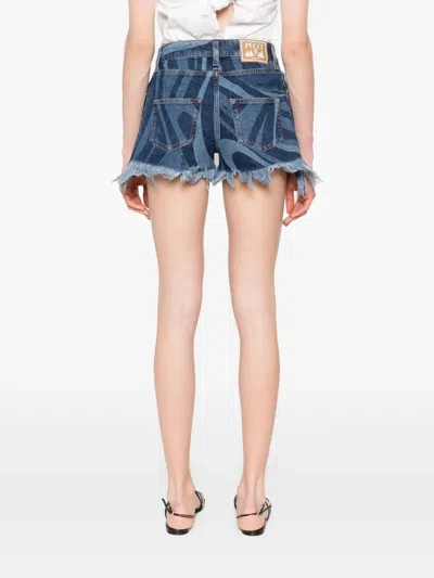 Pucci Marno Frayed Printed Denim Shorts In Blue