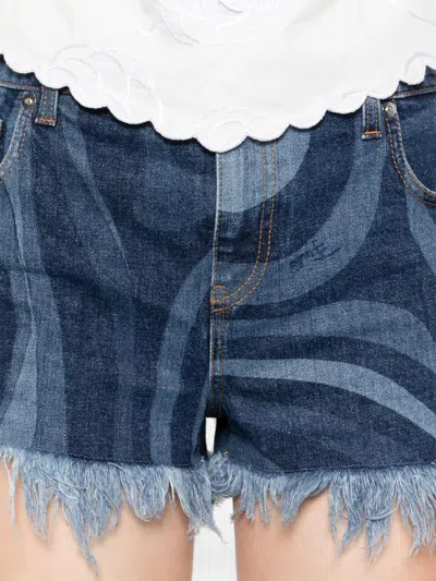 Pucci Marno Frayed Printed Denim Shorts In Blue