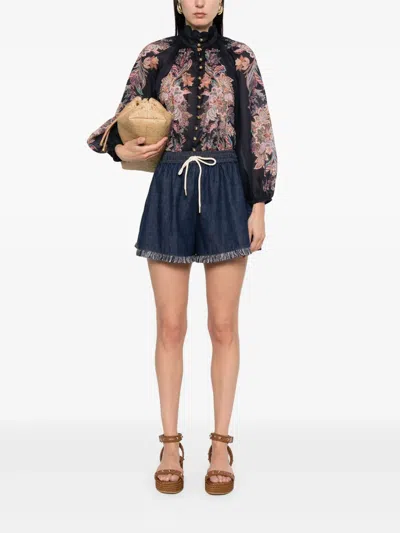 Zimmermann Rhiannon Drawstring Shorts In Blue