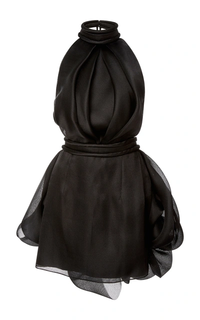 Brandon Maxwell Silk Organza Halter Dress W/back Bustle, Black | ModeSens