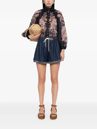 Zimmermann Rhiannon Billowed Ramie Shirt In Blue