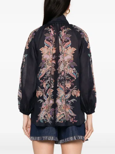 Zimmermann Rhiannon Billowed Ramie Shirt In Blue