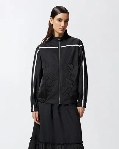 Pinko Bomber En Popeline À Motif Flammes In Nero Limousine