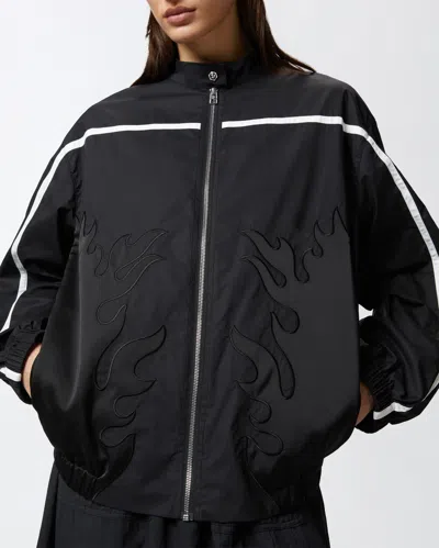 Pinko Bomber En Popeline À Motif Flammes In Nero Limousine