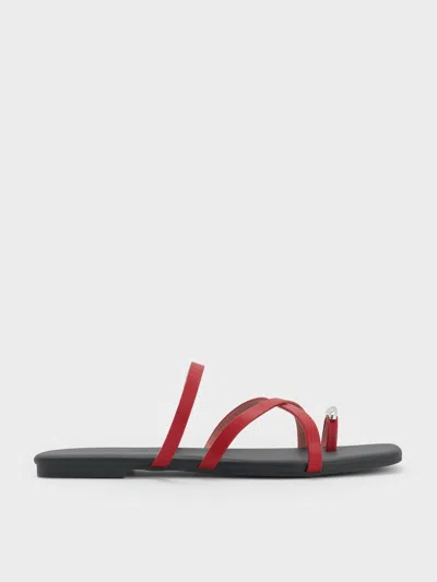 Charles & Keith - Metallic-accent Strappy Toe-ring Sandals In Red
