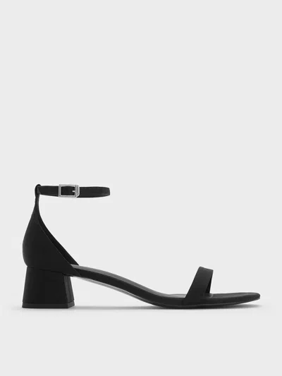 Charles & Keith - Grosgrain Block-heel Ankle-strap Sandals In Black Textured