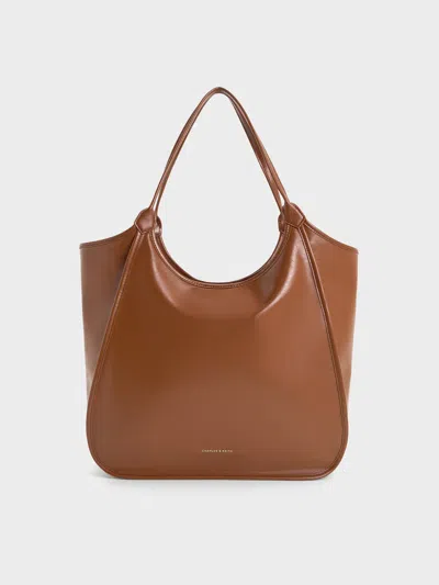 Charles & Keith - Sianna Crinkle-effect Slouchy Tote Bag In Chocolate