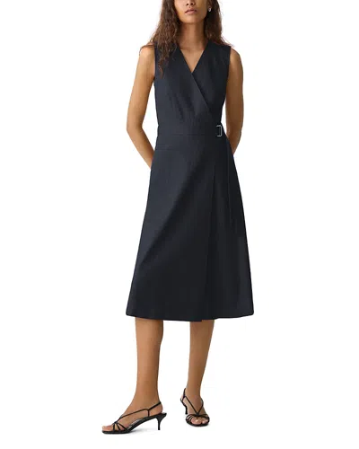 Theory Sleeveless Linen Blend Wrap Dress In Black