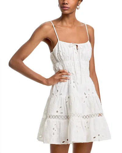 Aqua Tie Eyelet Mini Dress - Exclusive In White