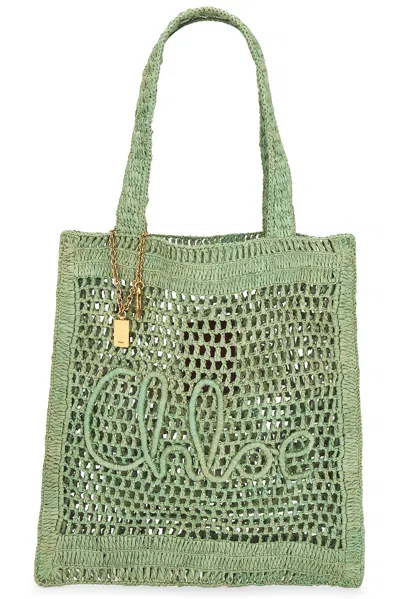 Chloé Chloe Women Green Raffia Estate Banana Shopping Bag