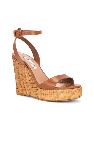 Aquazzura Sunseeker 110 Leather Wedge Sandals In Brown