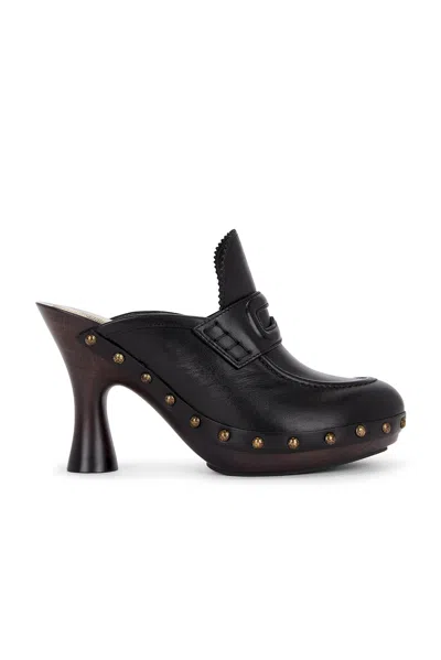 Burberry Leather Mules With Curved Heel And Studded Trim In Black