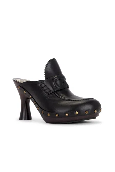 Burberry Leather Mules With Curved Heel And Studded Trim In Black