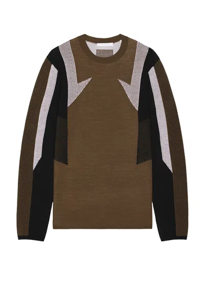 Helmut Lang Sport Mesh Inset Merino Wool Crewneck Sweater In Brown