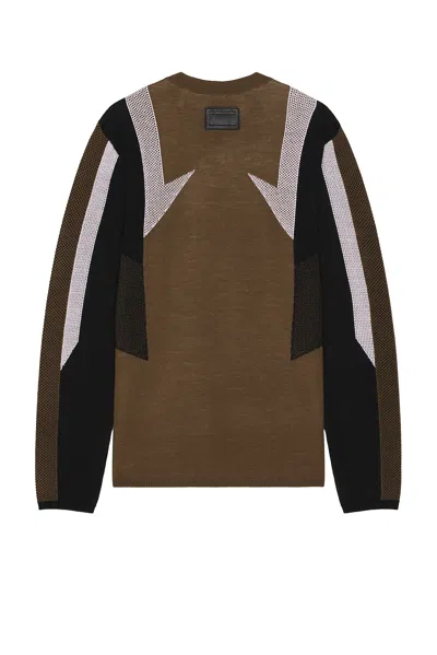 Helmut Lang Sport Mesh Inset Merino Wool Crewneck Sweater In Brown
