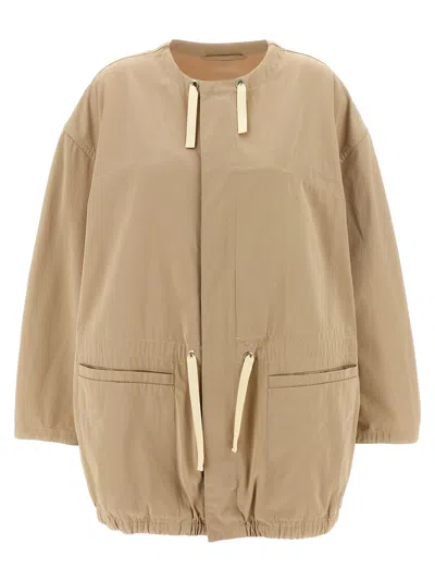 Lemaire Cotton Parka With Drawstring And Elasticated Hem In Beige