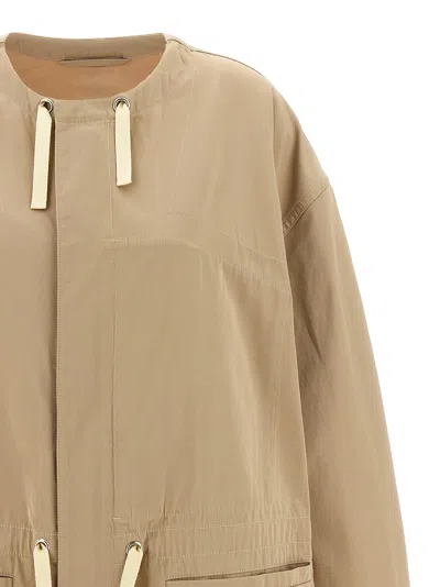 Lemaire Cotton Parka With Drawstring And Elasticated Hem In Beige