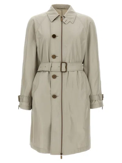 Burberry Silk Waist Belt Buckle Long Sleeve Coat In Gray