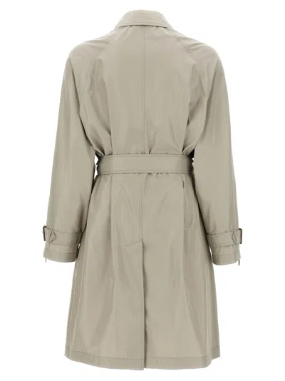 Burberry Silk Waist Belt Buckle Long Sleeve Coat In Gray