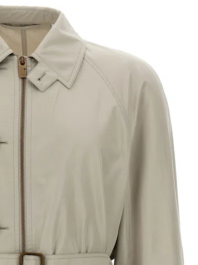 Burberry Silk Waist Belt Buckle Long Sleeve Coat In Gray