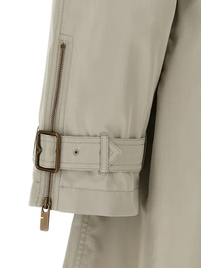 Burberry Silk Waist Belt Buckle Long Sleeve Coat In Gray