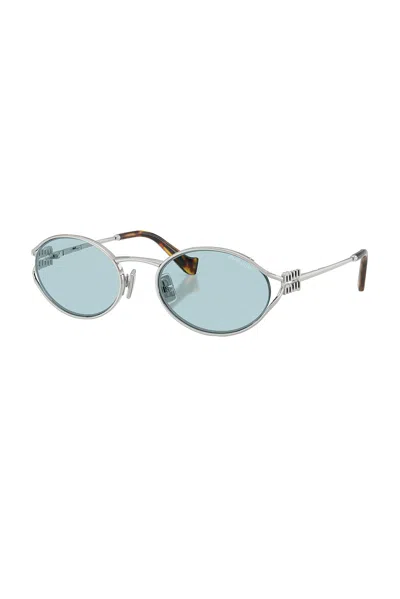 Miu Miu Mu 52ys Metal Oval Sunglasses In Silver