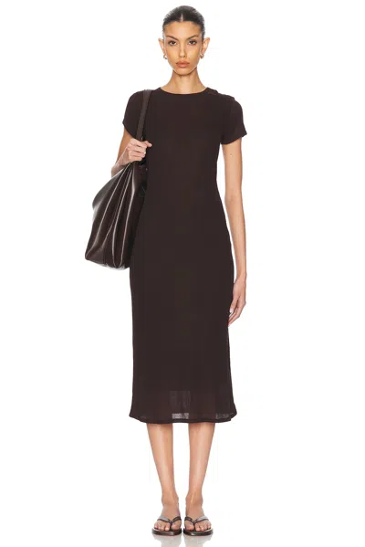 Leset Brown Rozzi Double Layer Tee Midi Dress In Chocolate