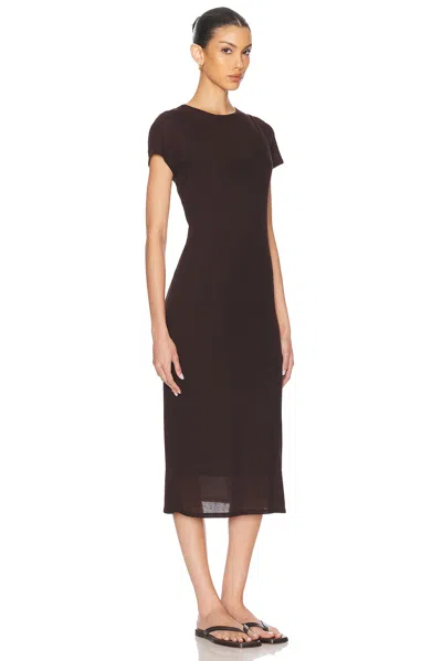 Leset Brown Rozzi Double Layer Tee Midi Dress In Chocolate