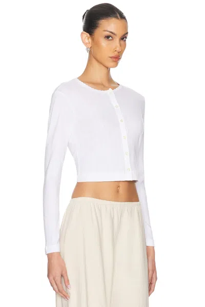 Leset Womens White Slim Cotton-pointelle Cardigan