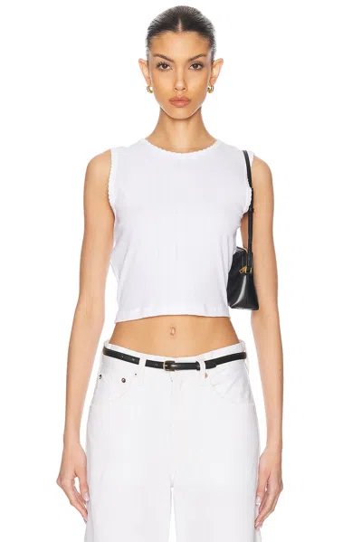Leset Pointelle Sleeveless Crew Top In White