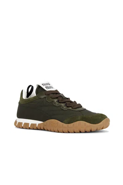 Miu Miu Tyre Technical Fabric And Suede Sneakers In Green