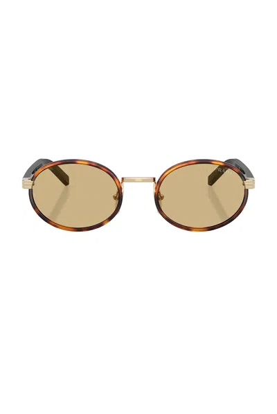 Prada Womens Brown Pr B56s Round-frame Tortoiseshell Metal Sunglasses In Root Tortoise