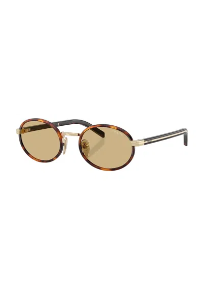 Prada Womens Brown Pr B56s Round-frame Tortoiseshell Metal Sunglasses In Root Tortoise