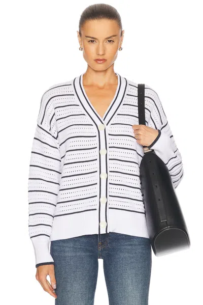 Varley Antonia Relaxed Cardigan In White Blue Nights