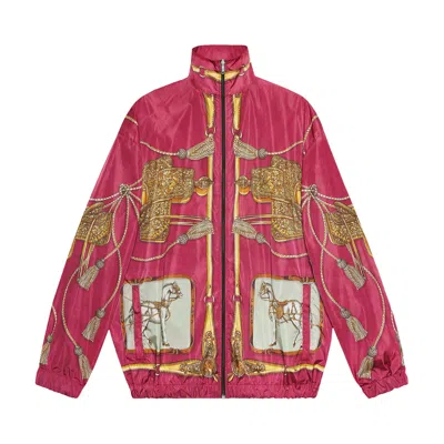 Pre-owned Gucci Horses And Tassels Print Oversize Nylon Bomber Jacket 'magenta' In Pink