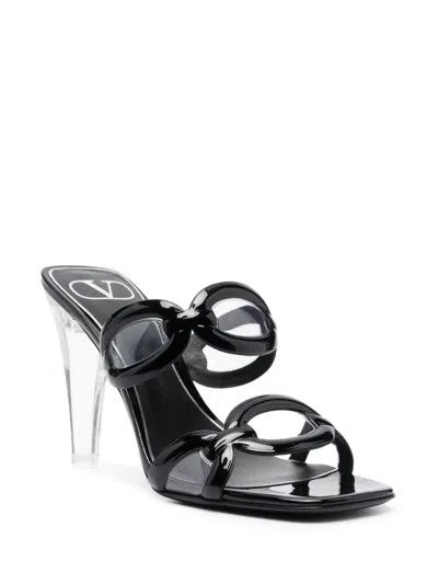Valentino Garavani Valentino Chain Transparent-heel Leather Sandal In Black