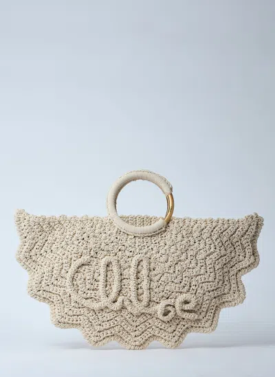 Chloé Women Small Bracelet Paravent Crochet Tote Bag In White