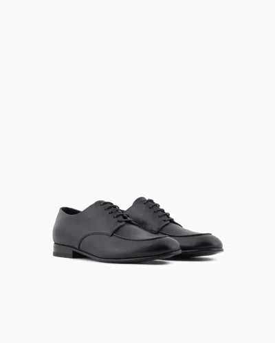 Giorgio Armani Almond Toe Lace-up Leather Shoes In Black