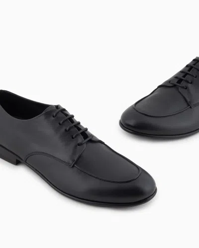 Giorgio Armani Almond Toe Lace-up Leather Shoes In Black