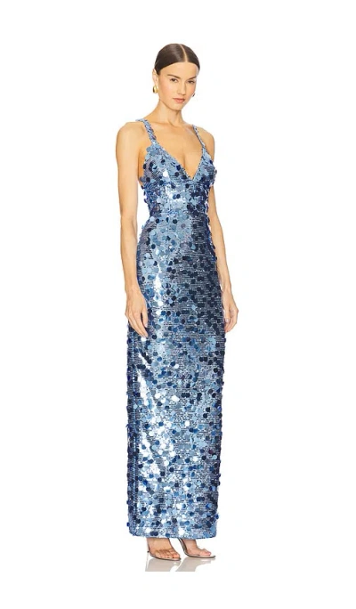 Bronx And Banco Allegra Deep V-neck Sequin Column Gown In Ocean Blue
