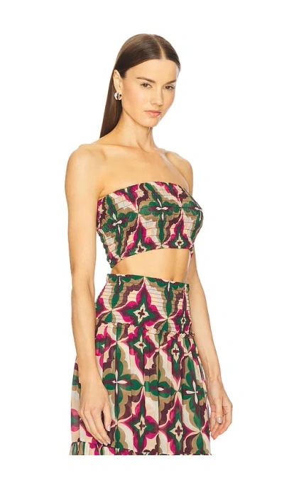 Misa Roksana Strapless Bandeau In Prismatic Fuchsia Tile In Prismatic Tile Fusch