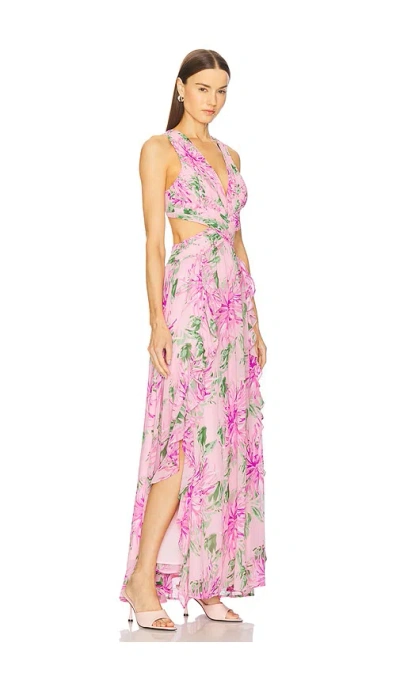 Astr The Label Noya Floral Pleated Cutout Maxi Dress In Pink Floral