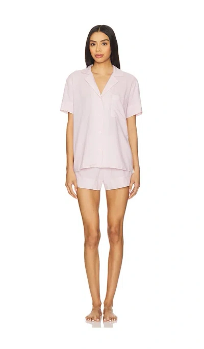 Eberjey Nautico Shortie Pj Set In Pale Mauve & White