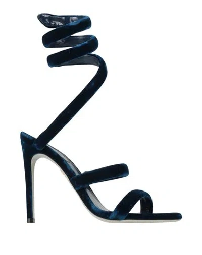 René Caovilla Cleo Navy Velvet Sandal 105 In Blue